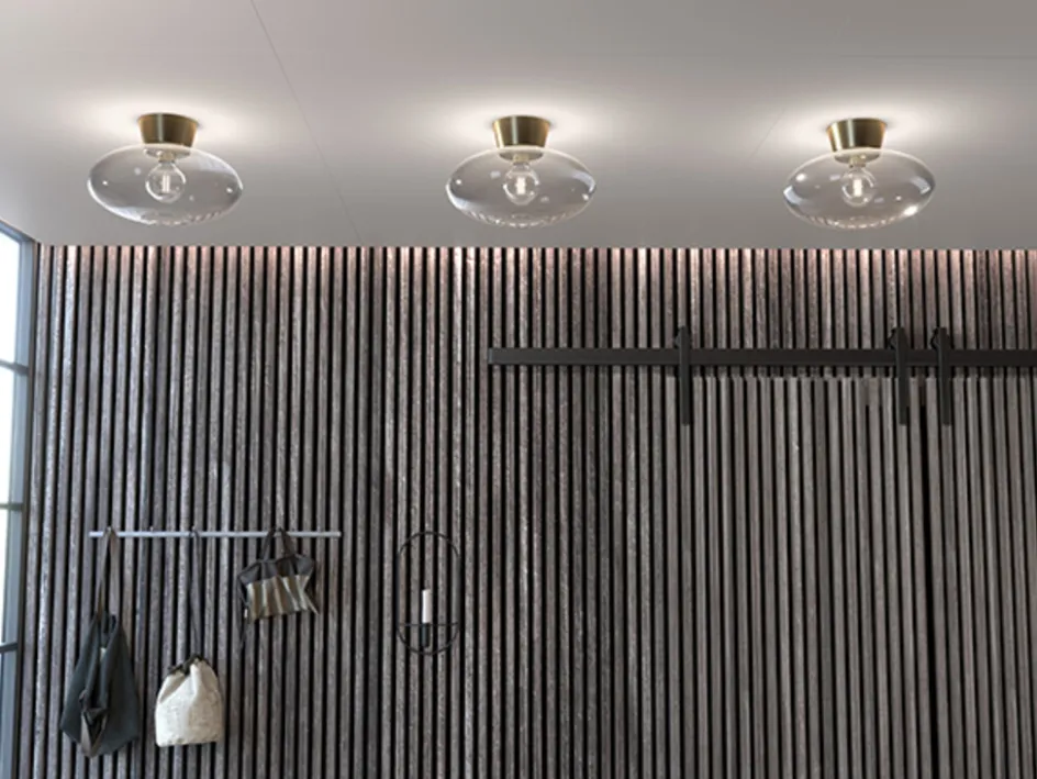 Belid Bullo Plafond ?27 cm, Messing/Klar Glas