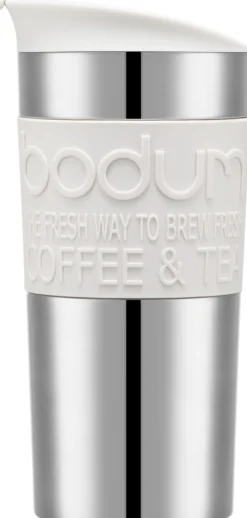 Hot Bodum TRAVEL MUG Rejsekrus m. Kliklåg 35 cl, Hvid/Stål
