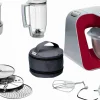 Bosch Røremaskiner Og Tilbehør|Røremaskiner > Serie 4 Køkkenmaskine 1000W inkl. 9 stk Tilbehør, Rød/Sølv