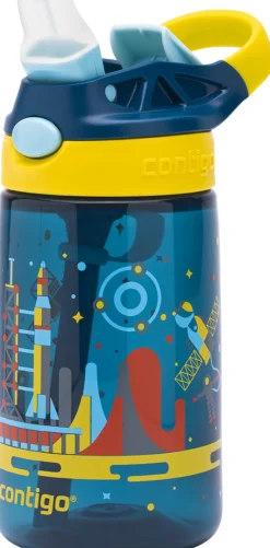Clearance Contigo Kids Gizmo Drikkeflaske m. Sugerør 420 ml, Blå/Gul Raket