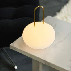Dyberg Larsen Trådløse Lamper|Lanterner > Ellipse Trådløs Lanterne LED H26,5 cm, Hvid/Messing