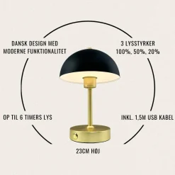 Discount Dyberg Larsen Malmø Special Edition Trådløs Bordlampe LED H23 cm, Sort/Messing