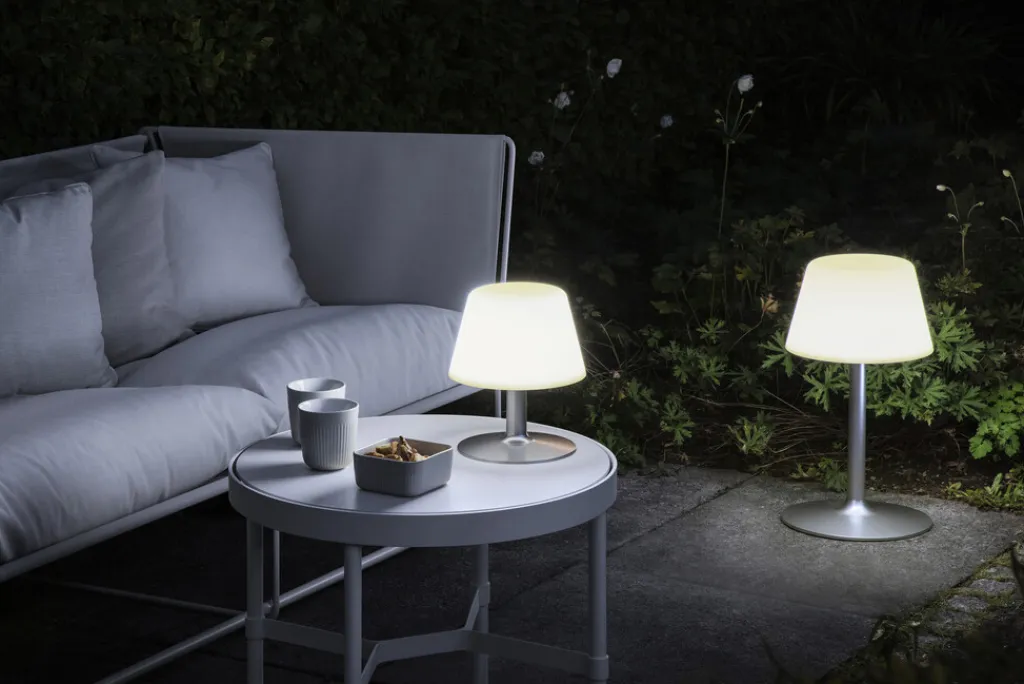 Online SunLight Loungelampe H, Hvid/Stål Lamper Til Haven Og Terrassen|Solcellelamper