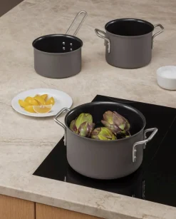 Sale Eva Trio Grey Line Grydesæt m. Keramisk Slip-Let Belægning 3 stk, Grå