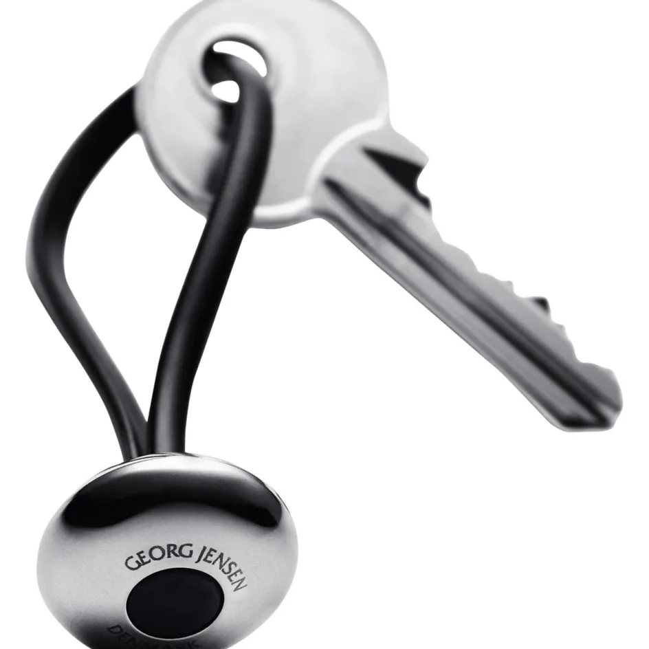 New Georg Jensen Ellipse Nøglering, Blankt Stål/Sort