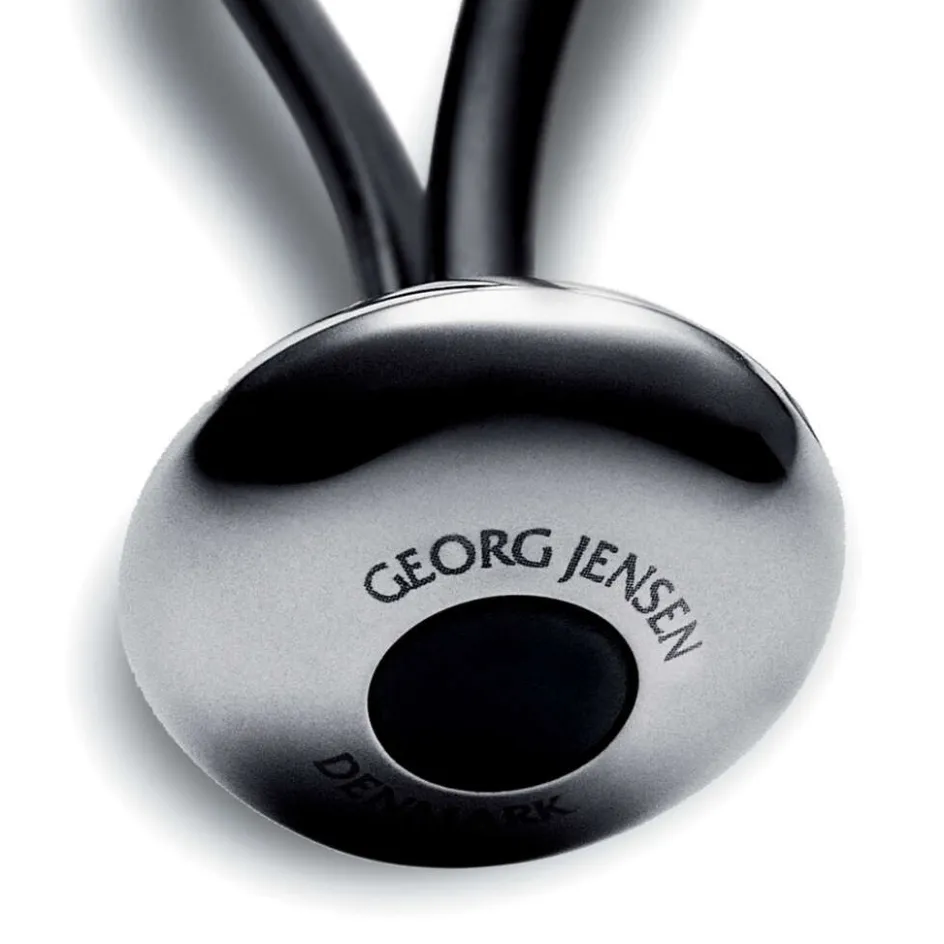 New Georg Jensen Ellipse Nøglering, Blankt Stål/Sort