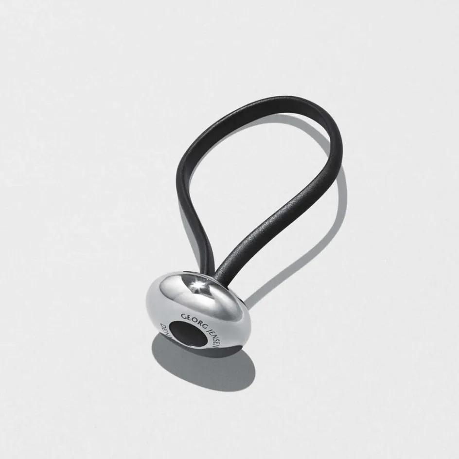 New Georg Jensen Ellipse Nøglering, Blankt Stål/Sort