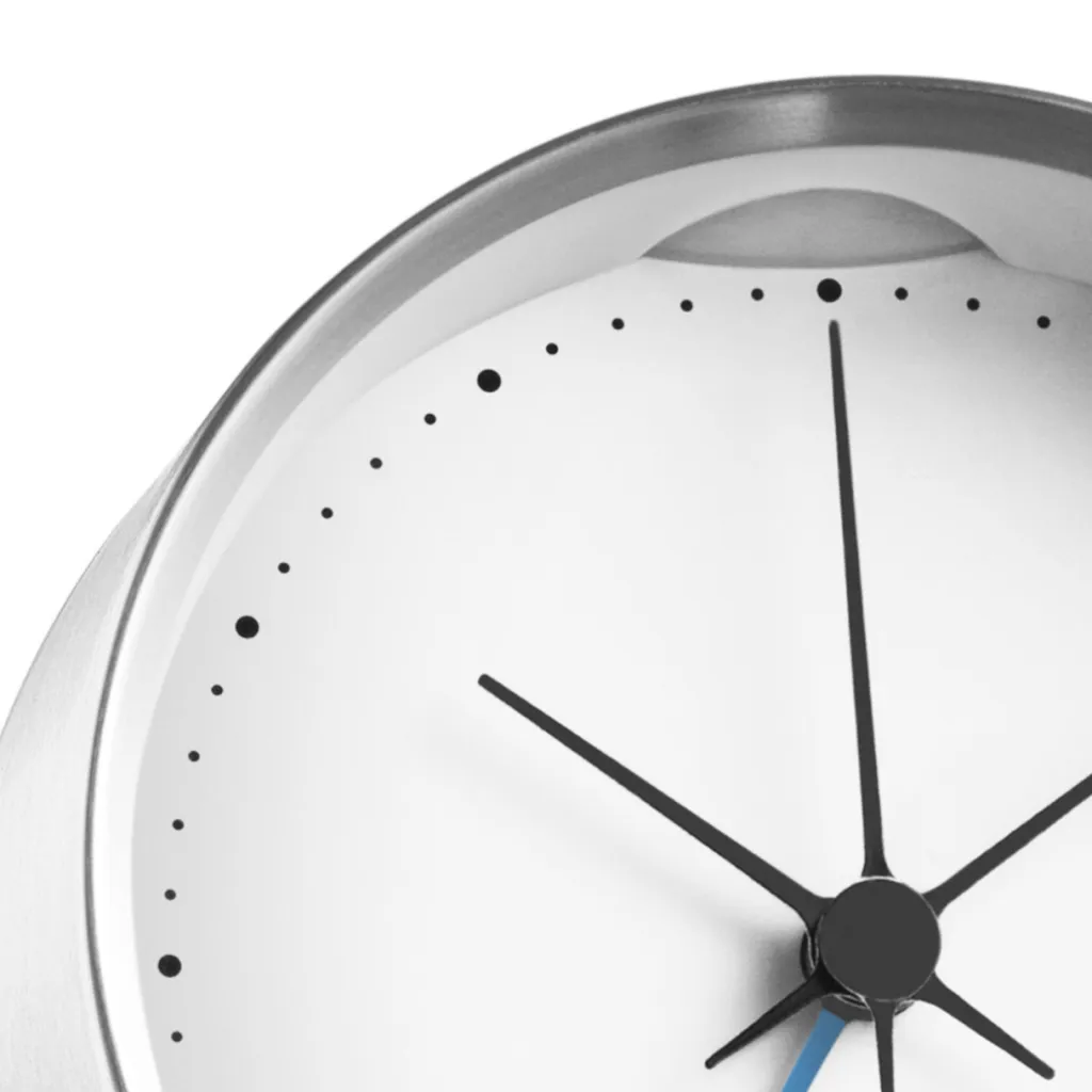 Georg Jensen Ure Og Vejrstationer > Henning Koppel Ur m. Alarm 10 cm, Blankt Stål/Hvid