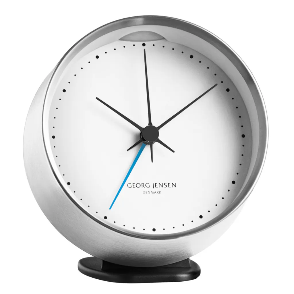 Georg Jensen Ure Og Vejrstationer > Henning Koppel Ur m. Alarm 10 cm, Blankt Stål/Hvid