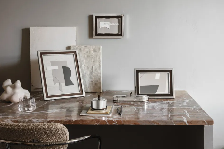 New Georg Jensen Manhattan Billedramme 30x25 cm, Blankt Stål/Læder