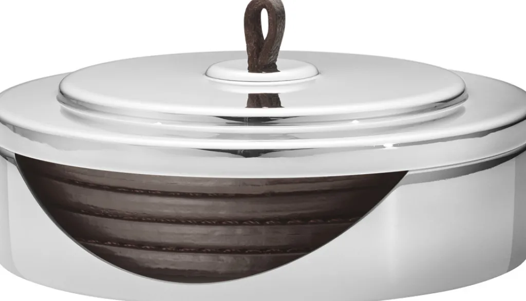 Georg Jensen Glasbrikker > Manhattan Bordskåner 4 stk. 12 cm, Læder/Blankt Stål