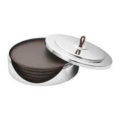 Georg Jensen Glasbrikker > Manhattan Bordskåner 4 stk. 12 cm, Læder/Blankt Stål
