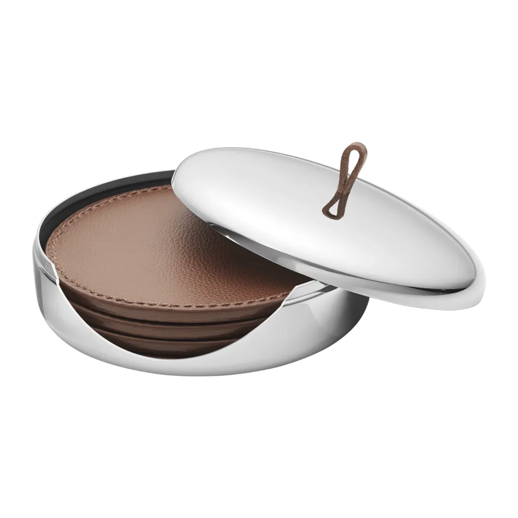 Georg Jensen Glasbrikker > Sky Bordskåner 4 stk. Ø12 cm, Læder/Blankt Stål