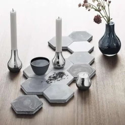 New Cafu Fyrfadsstage 2 stk. H5,8 cm, Blankt Stål Fyrfadsstager