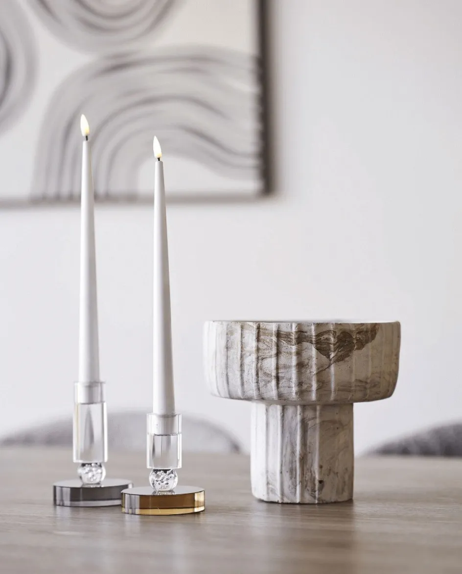 Discount House Nordic Lysestage H10 cm, Brun/Hvid