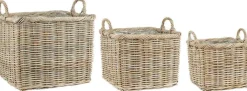 Clearance Kurv Firkantet 3 stk, Rattan Kurve Og Kasser