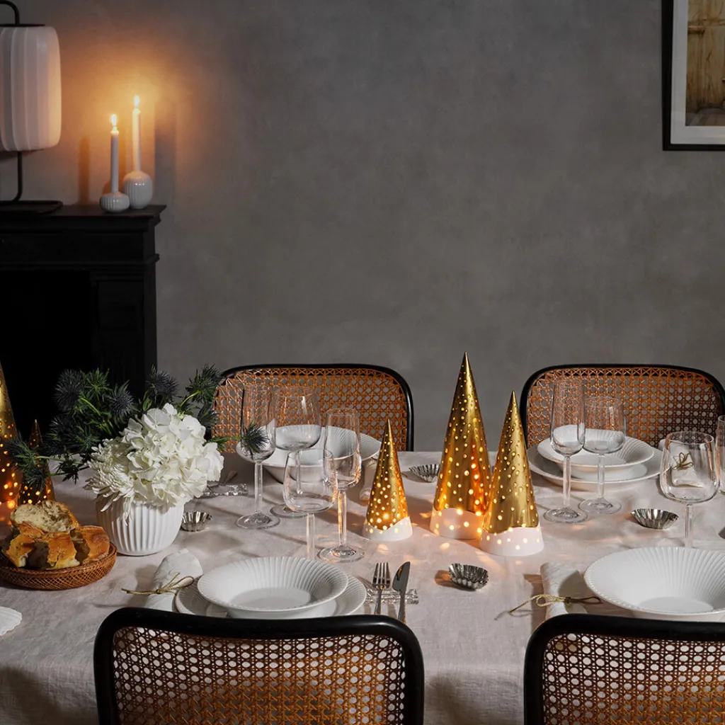 Hot Nobili Fyrfadsstage H, Guld Julelys|Fyrfadsstager