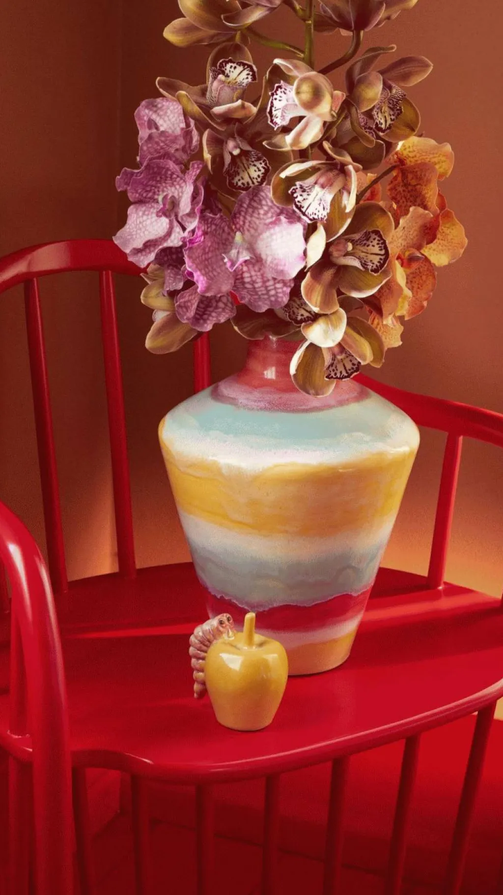 Sale x KIMPOP Poppery Vase m. Æble H39 cm, Pink/Mint/Gul Vaser