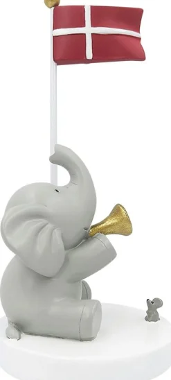 Bordflag Elefant m. Trompet & Mus H14,5 cm Børn Fødselsdagsdekoration|Bordflag