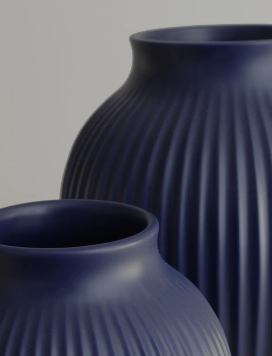 Knabstrup Keramik Ripple Vase H, Mat Dark Blue