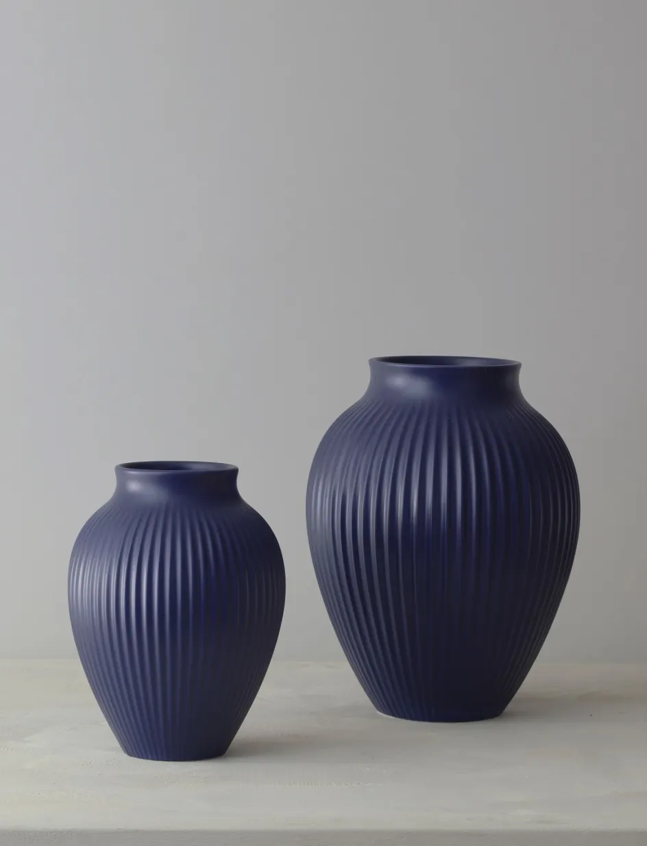 Knabstrup Keramik Ripple Vase H, Mat Dark Blue