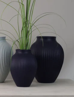 Knabstrup Keramik Ripple Vase H, Mat Dark Blue