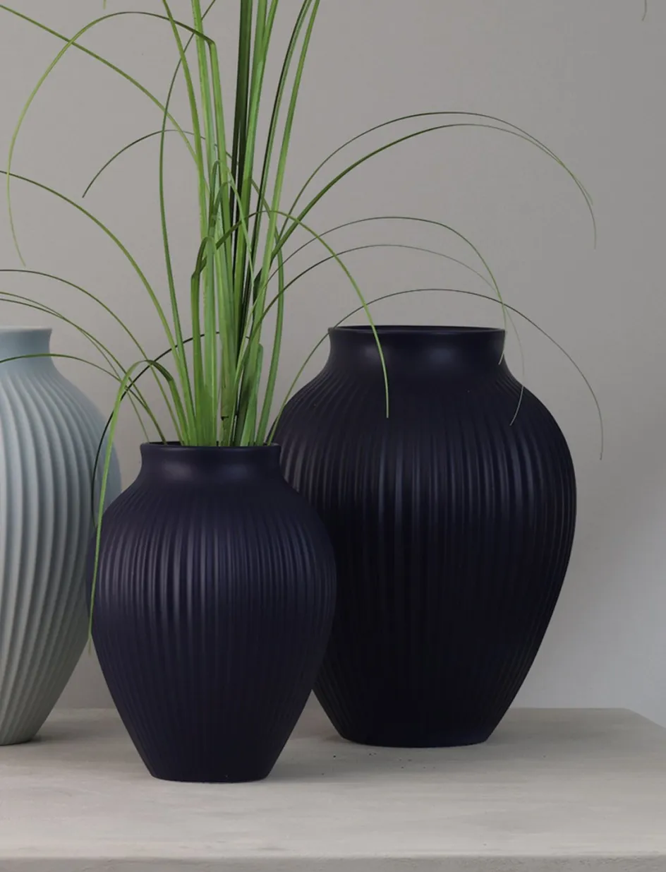 Knabstrup Keramik Ripple Vase H, Mat Dark Blue