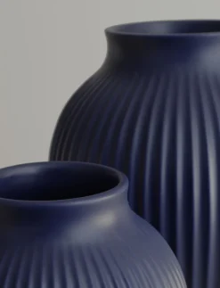Clearance Knabstrup Keramik Ripple Vase H, Mat Dark Blue