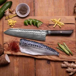 Outlet Bunka Damascus Kiritsuke Kniv 21 cm, Ibenholt Japanske Knive