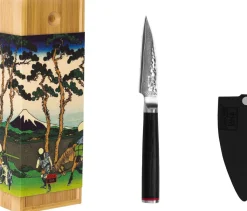 Hot Pakka Damascus Skrællekniv 9 cm, Pakkatræ Urteknive Og Grøntsagsknive