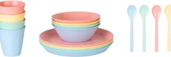 Clearance NORA MACARONS Stel 16 Dele, Sweet Blue/Grøn/Pink/Gul Børn Børnespisesæt