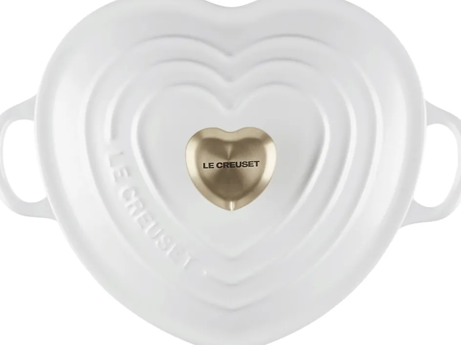 Clearance Le Creuset Heart Signature Støbejernsbuffetgryde m. Hjerteformet Knop 20 cm/1,9 L, White