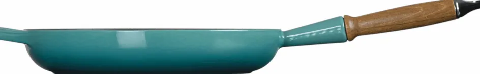 Online Le Creuset Signature Støbejernspande m. Træhåndtag 28 cm, Bleu Riviera