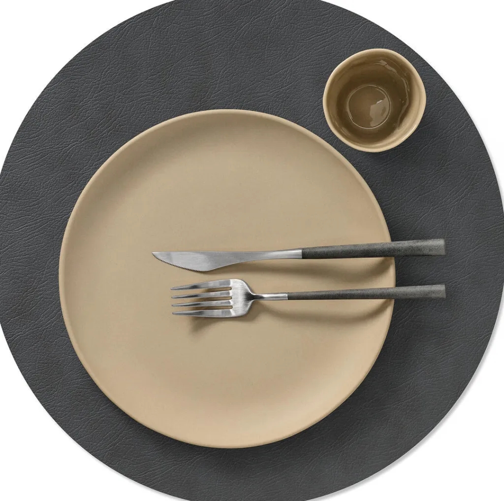 Clearance Circle Vendbar Recycled Læder Dækkeserviet 40 cm, Cloud Antracit/Nupo Pastelgrøn Dækkeservietter