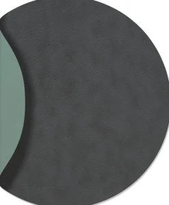 Clearance Circle Vendbar Recycled Læder Dækkeserviet 40 cm, Cloud Antracit/Nupo Pastelgrøn Dækkeservietter