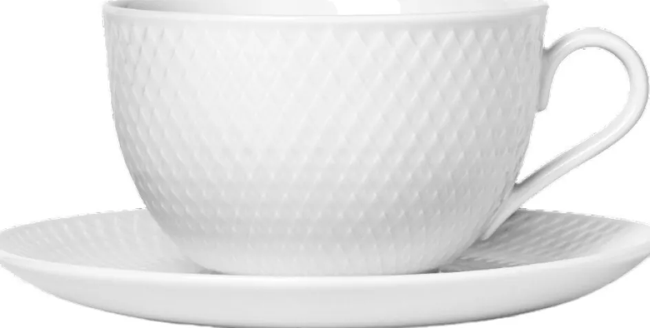 Sale Lyngby Porcelæn Rhombe Tekop m. Underkop 39 cl, Hvid