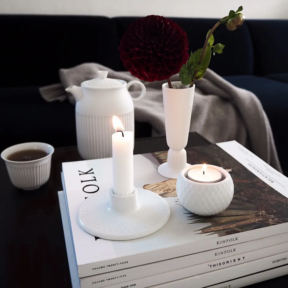 New Lyngby Porcelæn Rhombe Lysestage H3 cm, Hvid