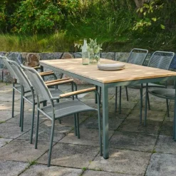 Discount Mandalay Havemøbelsæt m. Toscana Bord 197 cm og 6 Verona Stole, Teak/Olivengrøn