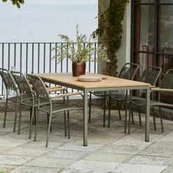 Discount Mandalay Havemøbelsæt m. Toscana Bord 197 cm og 6 Verona Stole, Teak/Olivengrøn