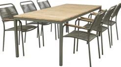 Discount Mandalay Havemøbelsæt m. Toscana Bord 197 cm og 6 Verona Stole, Teak/Olivengrøn