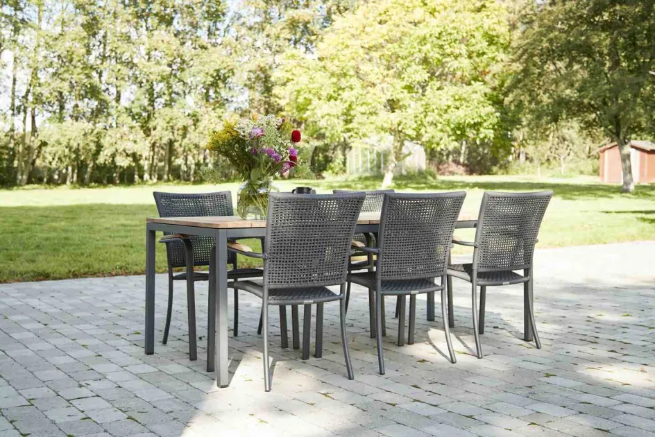 Hot Mandalay Havemøbelsæt m. Toscana Bord 197 cm og 6 Ravello Stole, Teak/Antracit