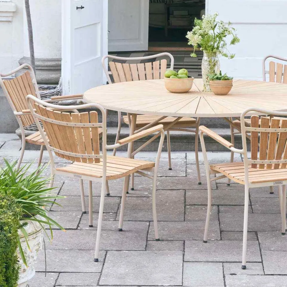 Best Mandalay Marguerit Havemøbelsæt m. 6 Stole Ø140 cm, Teak/Taupe