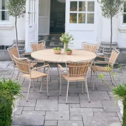 Best Mandalay Marguerit Havemøbelsæt m. 6 Stole Ø140 cm, Teak/Taupe