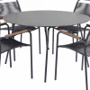 Mandalay Havemøbler|Uderum > Pure Havemøbelsæt m. 4 Verona Stole m. Teak Armlæn Ø120 cm, Antracit