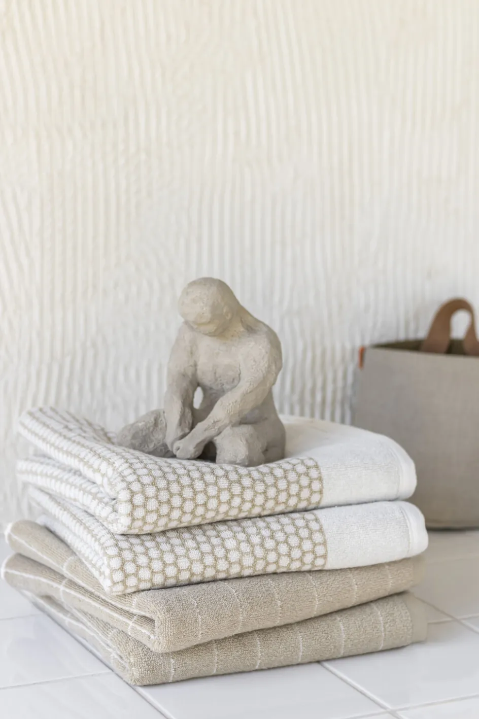 Clearance Mette Ditmer Grid Håndklæde , Sand/Off-white