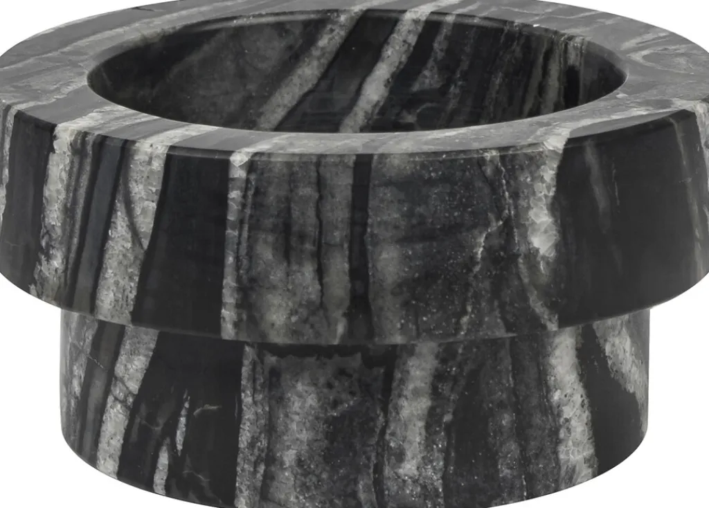 Marble Lysestage Ø10 x H5 cm, Sort/Grå Lysestager