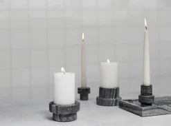 Marble Lysestage Ø10 x H5 cm, Sort/Grå Lysestager