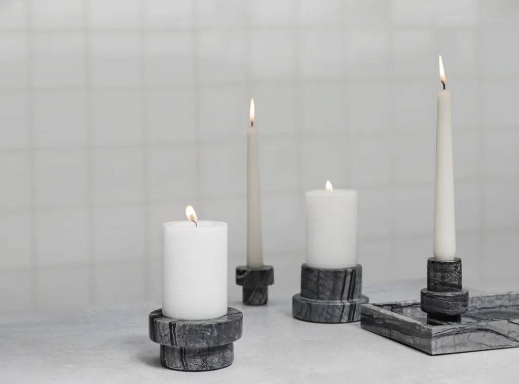 Marble Lysestage Ø10 x H5 cm, Sort/Grå Lysestager