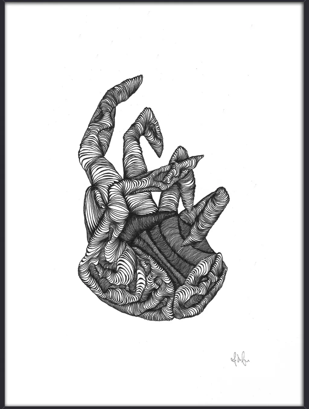 Nordal Stue|Vægdekorationer Og Plakater > Hand Illustration m. Ramme 40x30 cm, Sort/Hvid