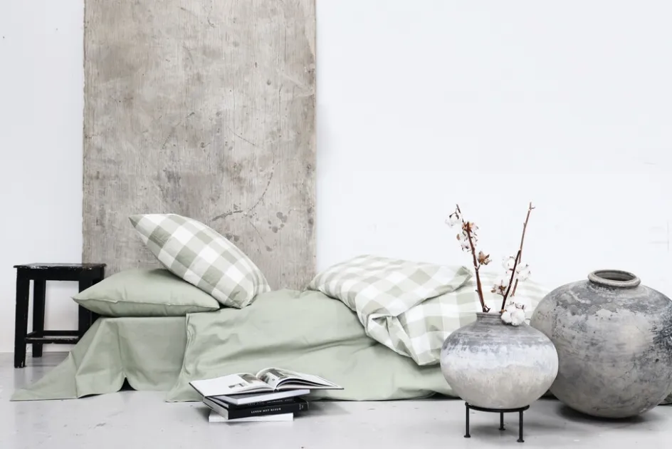 New OMHU Blok Tern Sengetøj 140x220 cm, Dusty Green
